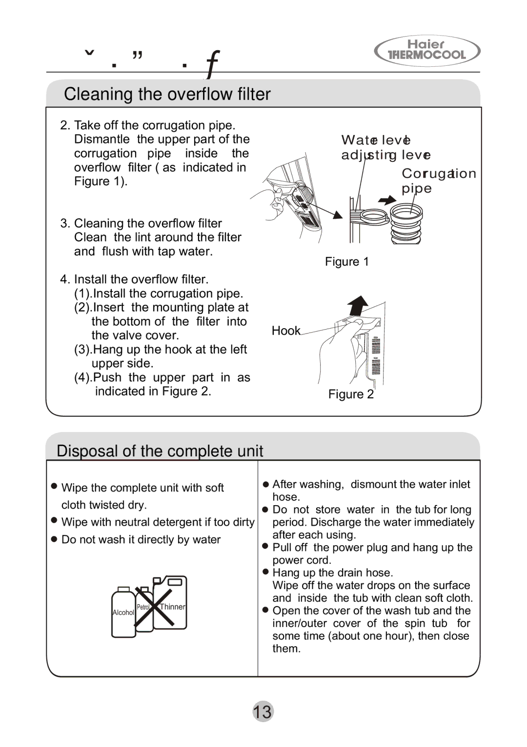 Haier HWM130-0523S user manual ´ º ó ´ À í, Cleaning the overflow filter 