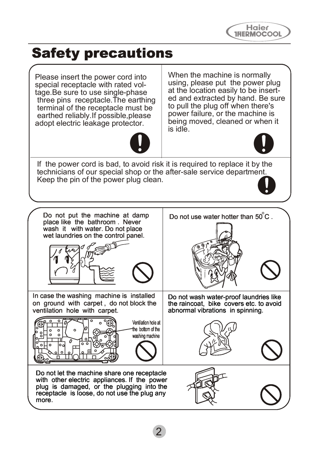 Haier HWM130-0523S user manual Safety precautions 
