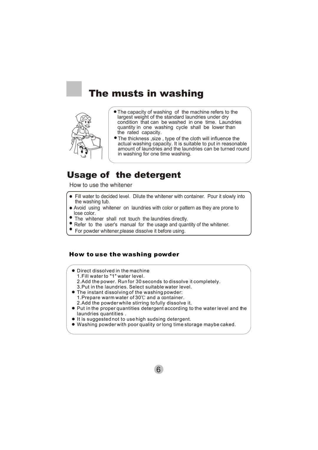 Haier HWM20-0701 user manual Musts in washing, How to use the washing powder 