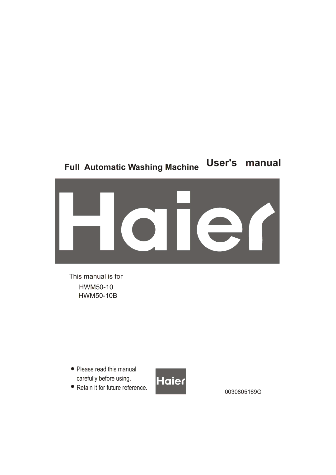 Haier HWM50-10B user manual 0030805169G 