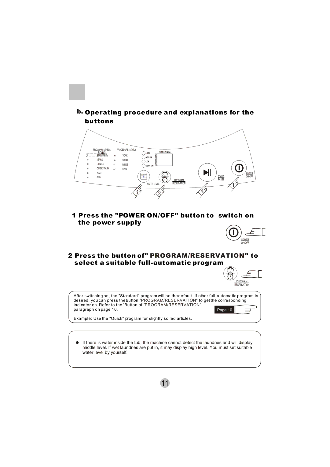 Haier HWM50-10B user manual Operating procedure and explanations for the buttons 