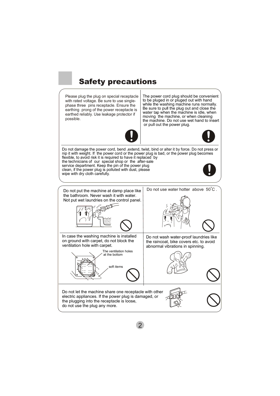 Haier HWM50-10B user manual Safety precautions, Do not use water hotter above 50 C 