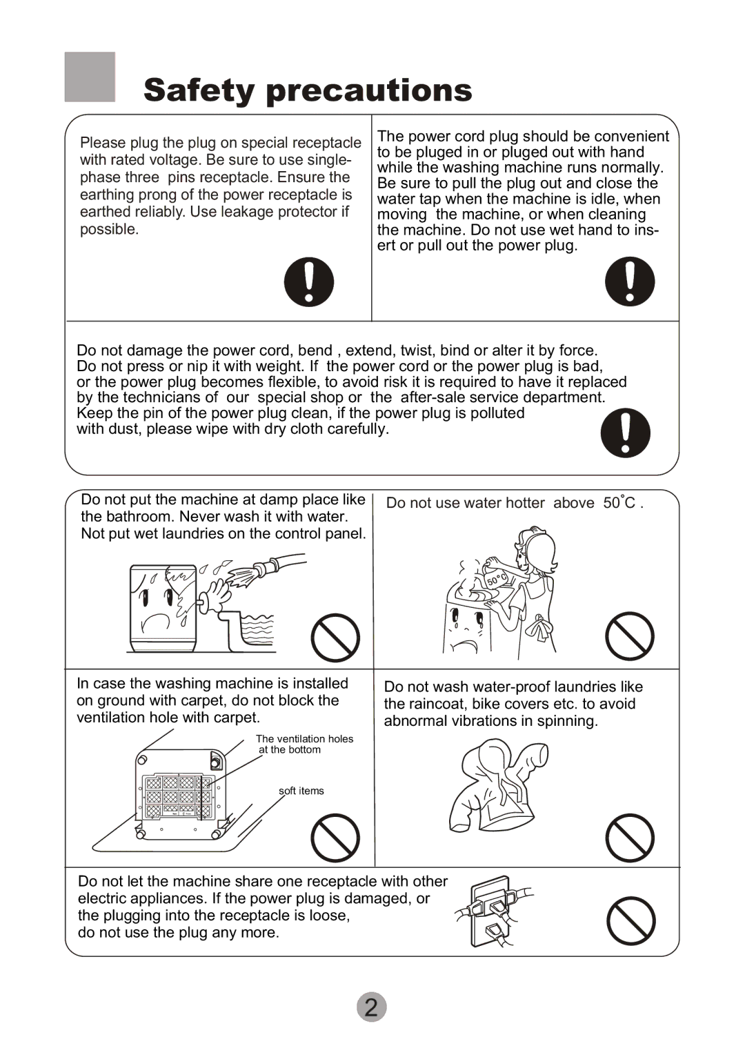 Haier HWM55-10 user manual Safety precautions, Do not use water hotter above 50 C 