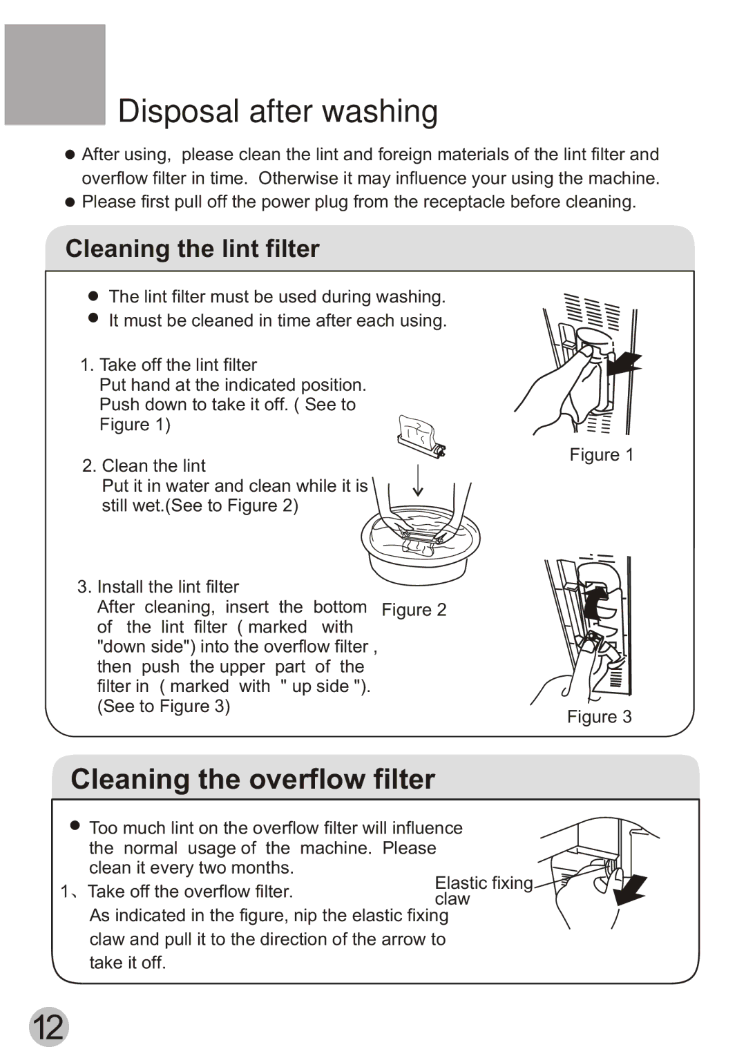 Haier HWM55-13S user manual Disposal after washing, Cleaning the overflow filter 