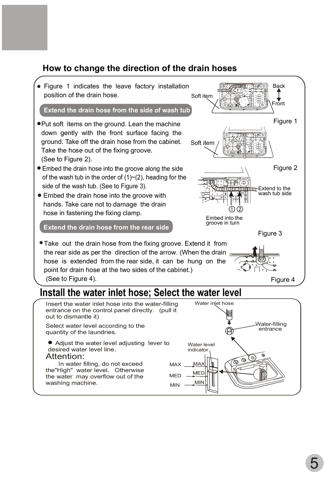 Haier HWM55-13S user manual Install the water inlet hose Select the water level 