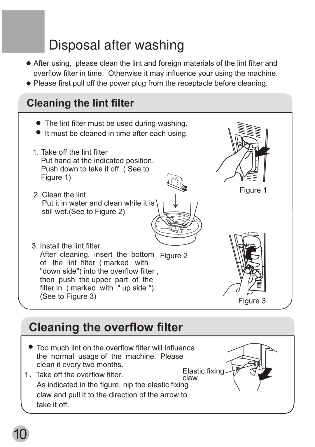 Haier HWM55-23BS user manual Disposal after washing, Cleaning the overflow filter 