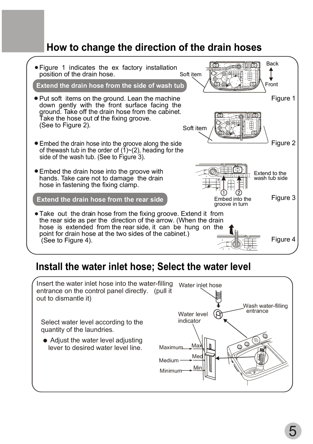 Haier HWM55-23BS user manual How to change the direction of the drain hoses 