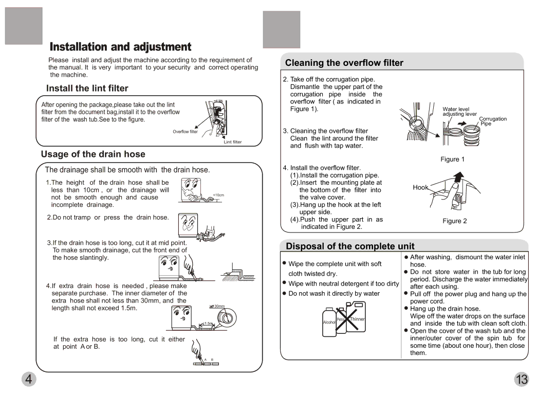 Haier HWM60-113S user manual Installation and adjustment, Install the lint filter 