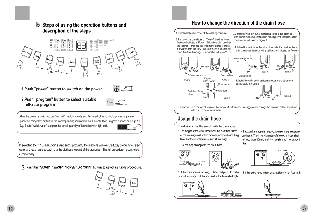 Haier HWM65-0566 user manual Description of the steps, How to change the direction of the drain hose, Usage the drain hose 