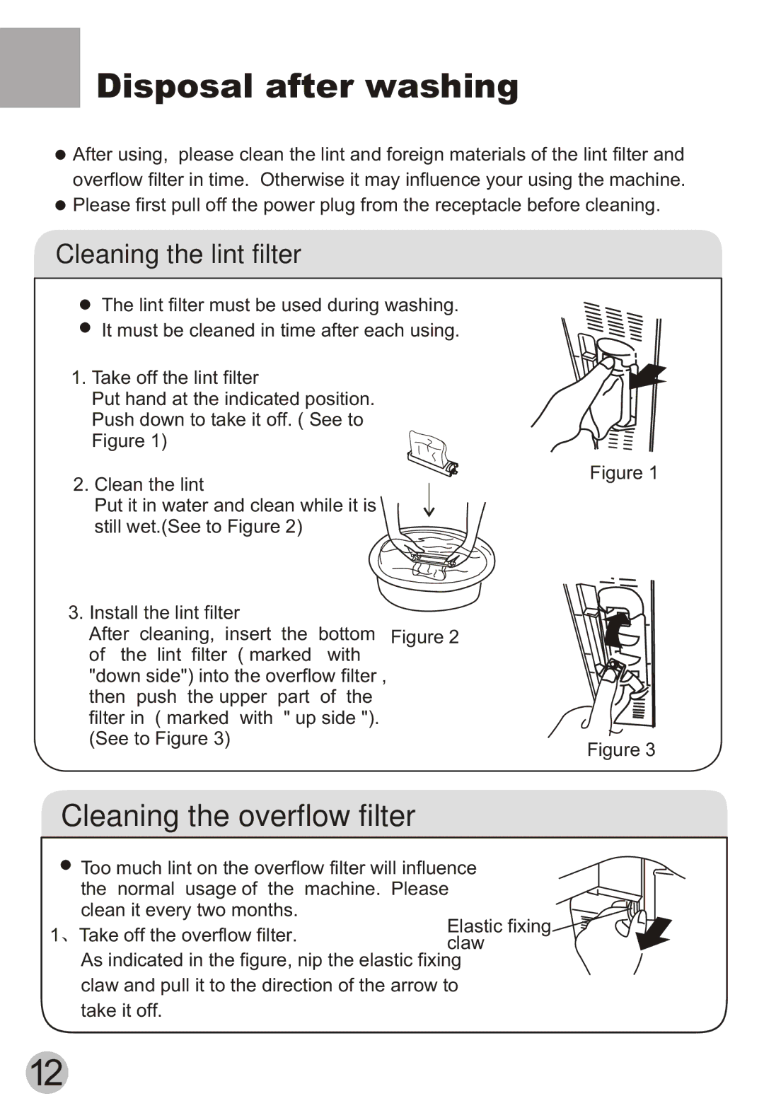 Haier HWM65-113S user manual Disposal after washing, Cleaning the lint filter 