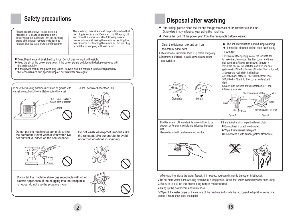 Haier HWM65-828 user manual Safety precautions, Disposal after washing 