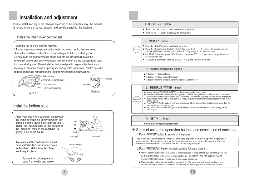 Haier HWM65-828 user manual Installation and adjustment, Install the bottom plate 