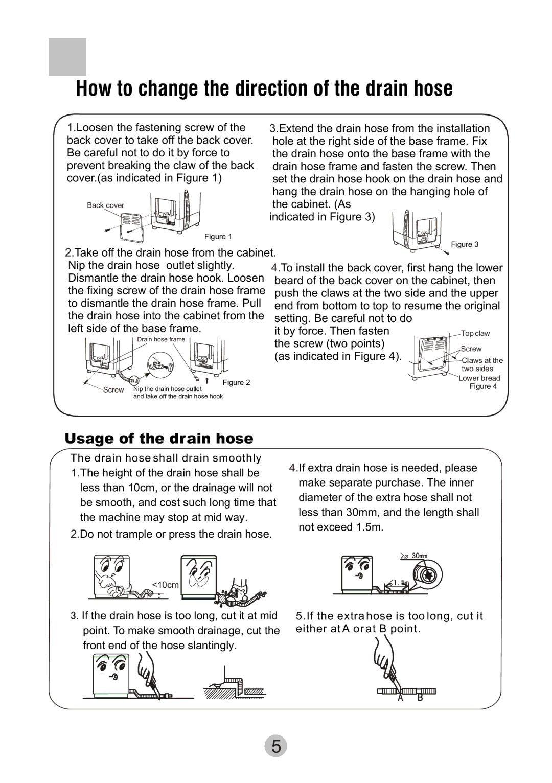 Haier HWM6815 user manual How to change the direction of the drain hose, Usage of the drain hose 