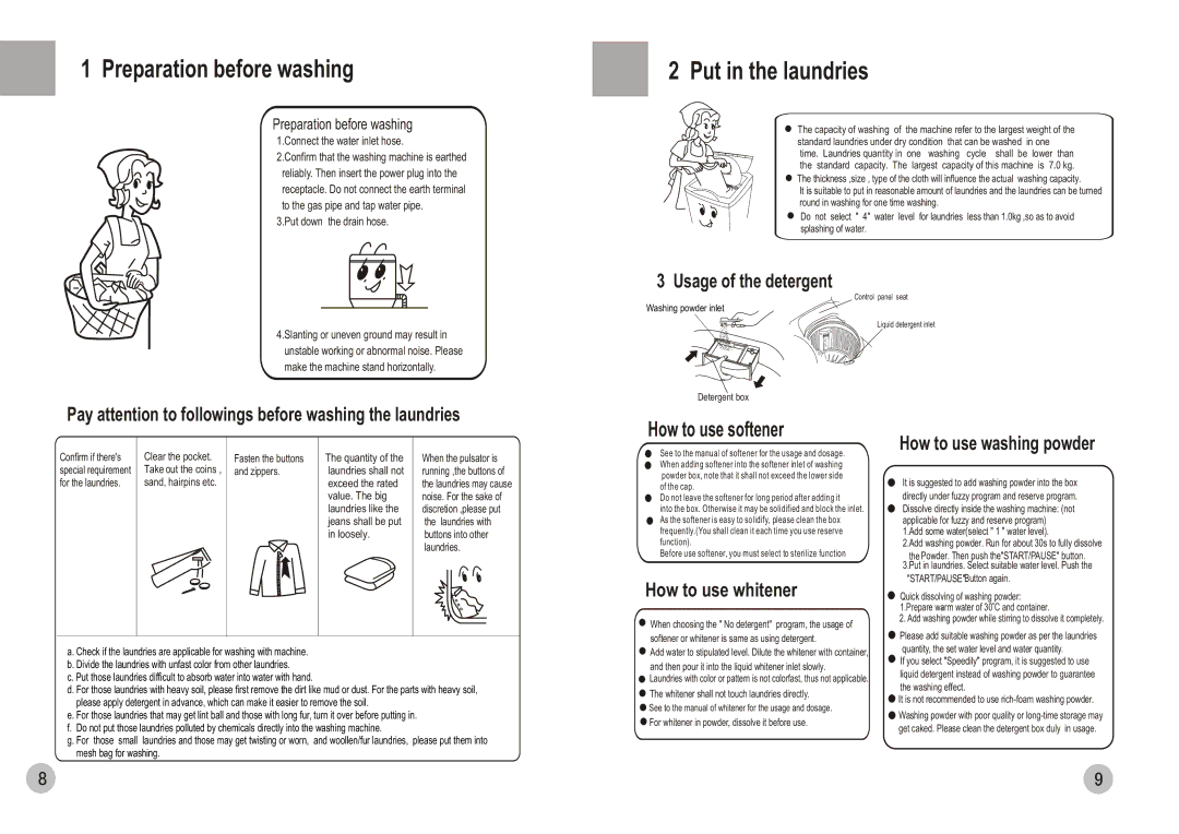 Haier HWM70-0588 user manual Preparation before washing, Put in the laundries 