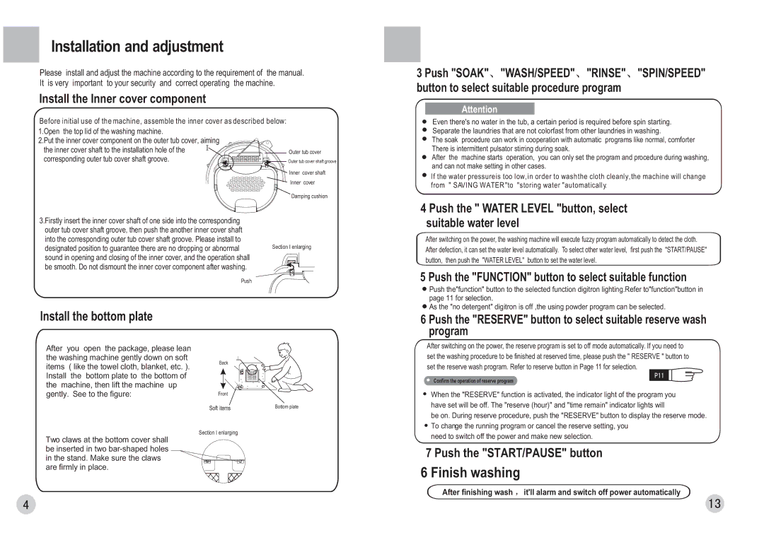 Haier HWM70-0588H user manual Installation and adjustment 