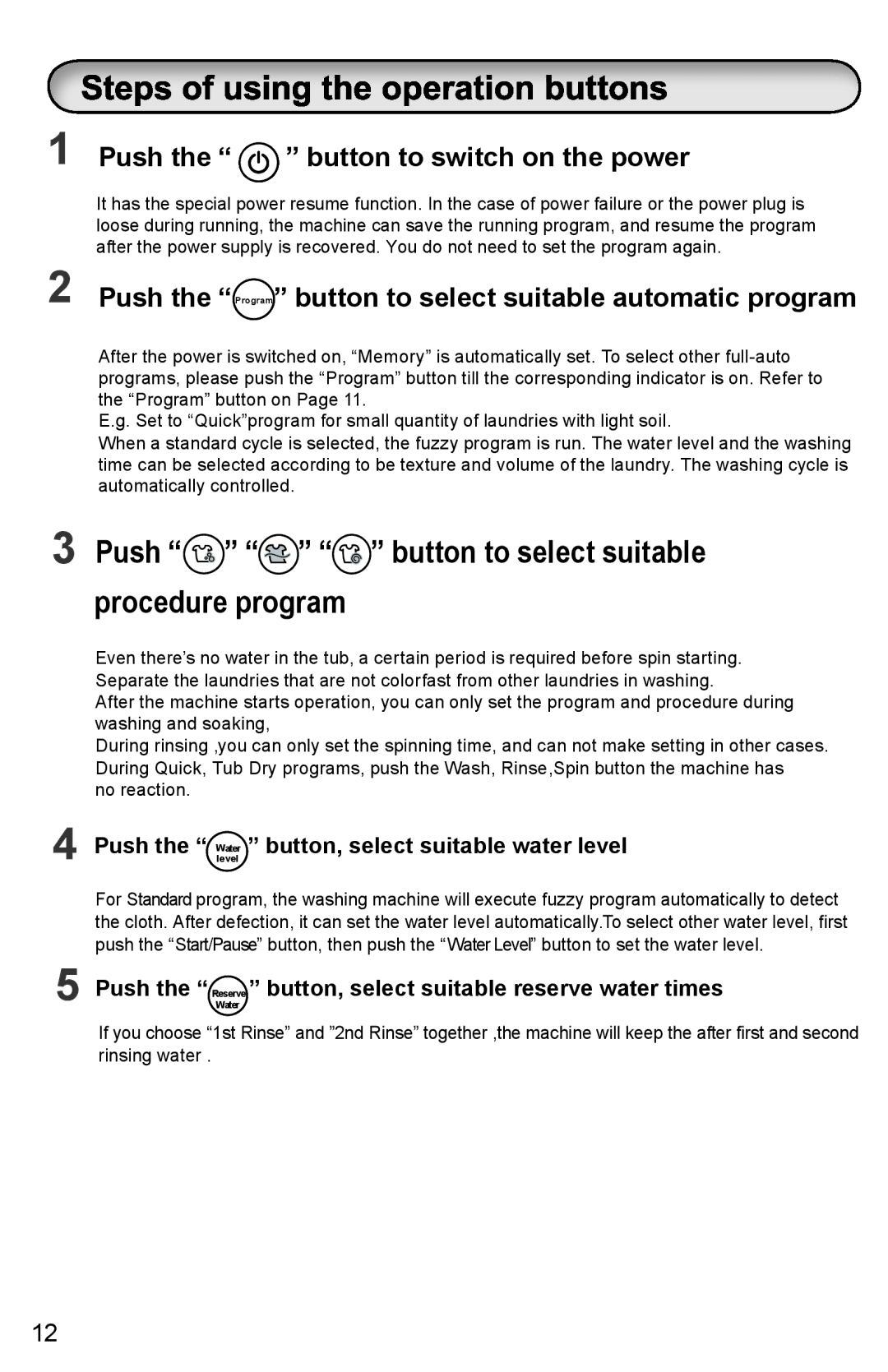 Haier HWM70-918NZP user manual Push button to select suitable procedure program 