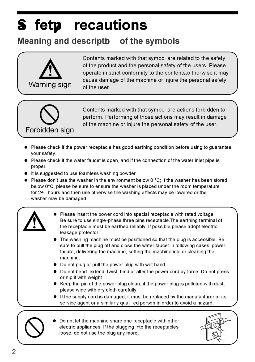 Haier HWM70-918NZP user manual Safety precautions, Meaning and description of the symbols 