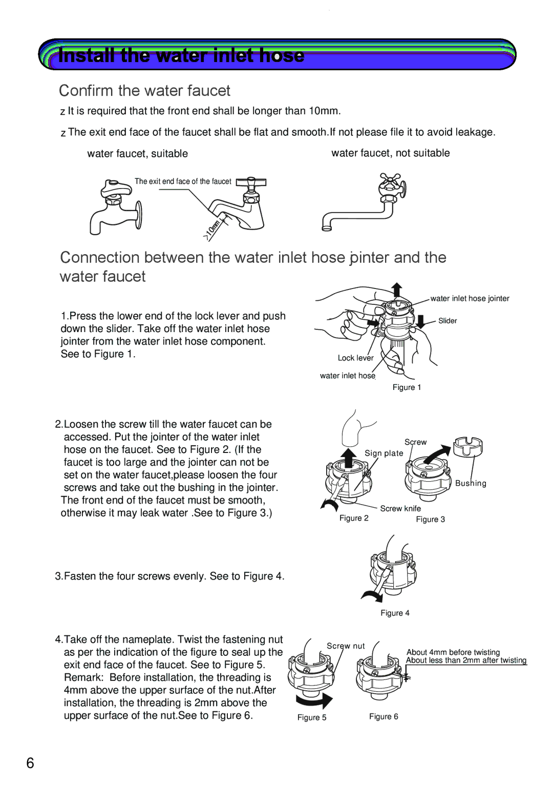 Haier HWM70-918NZP user manual Confirm the water faucet, Fasten the four screws evenly. See to Figure 