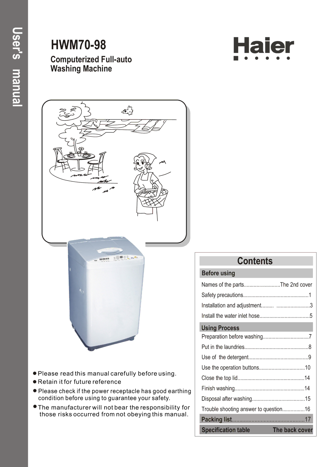 Haier HWM70-98 user manual Contents 