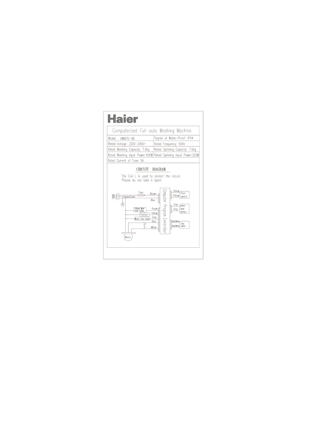 Haier HWM70-98 user manual 