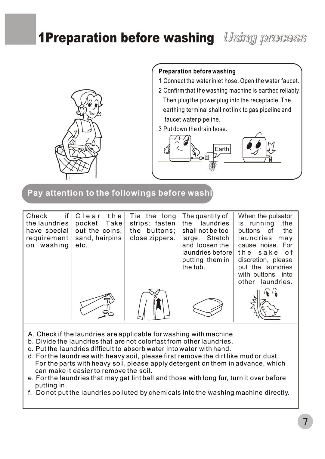 Haier HWM70-A user manual 1Preparation before washing Using process 