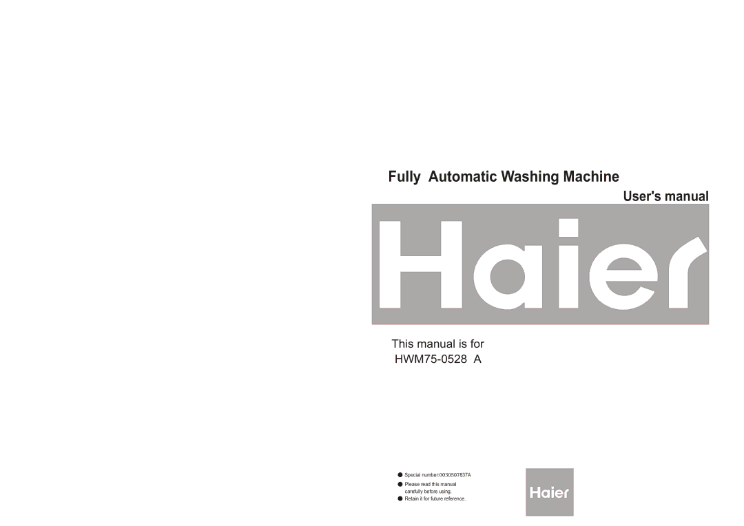 Haier HWM75-0528 A user manual Fully Automatic Washing Machine 