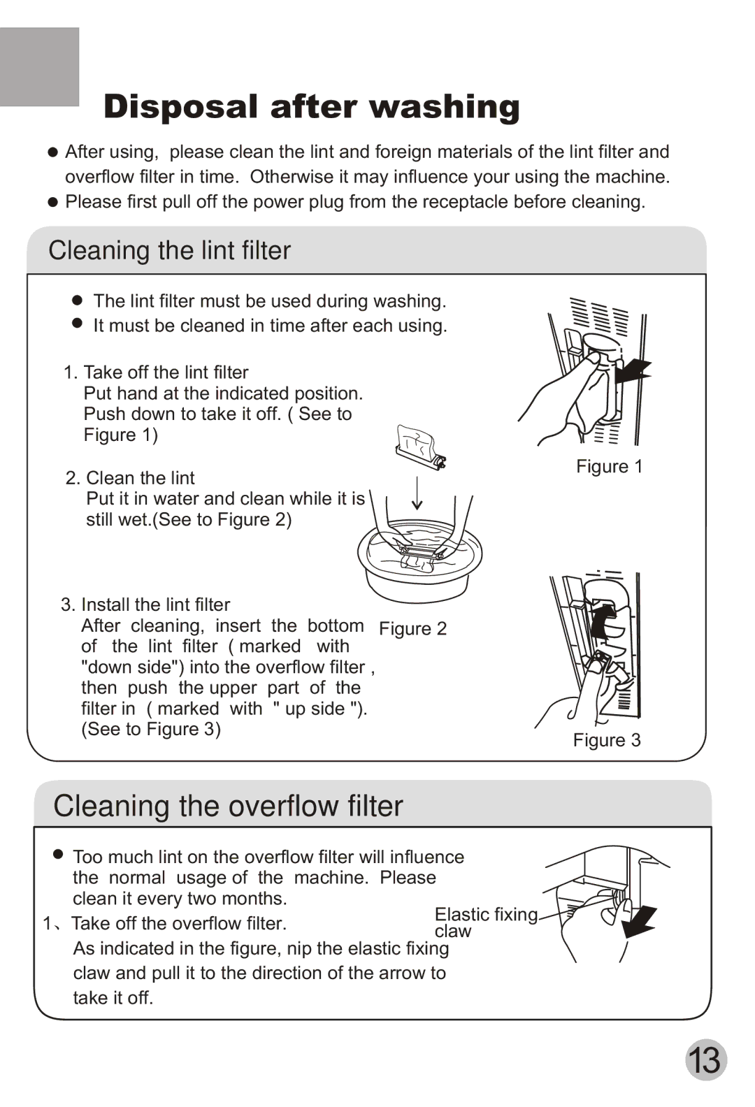 Haier HWM75-113S user manual Disposal after washing, Cleaning the lint filter 