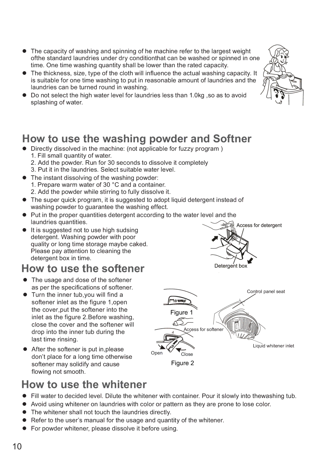 Haier HWM75-7288 user manual How to use the washing powder and Softner 