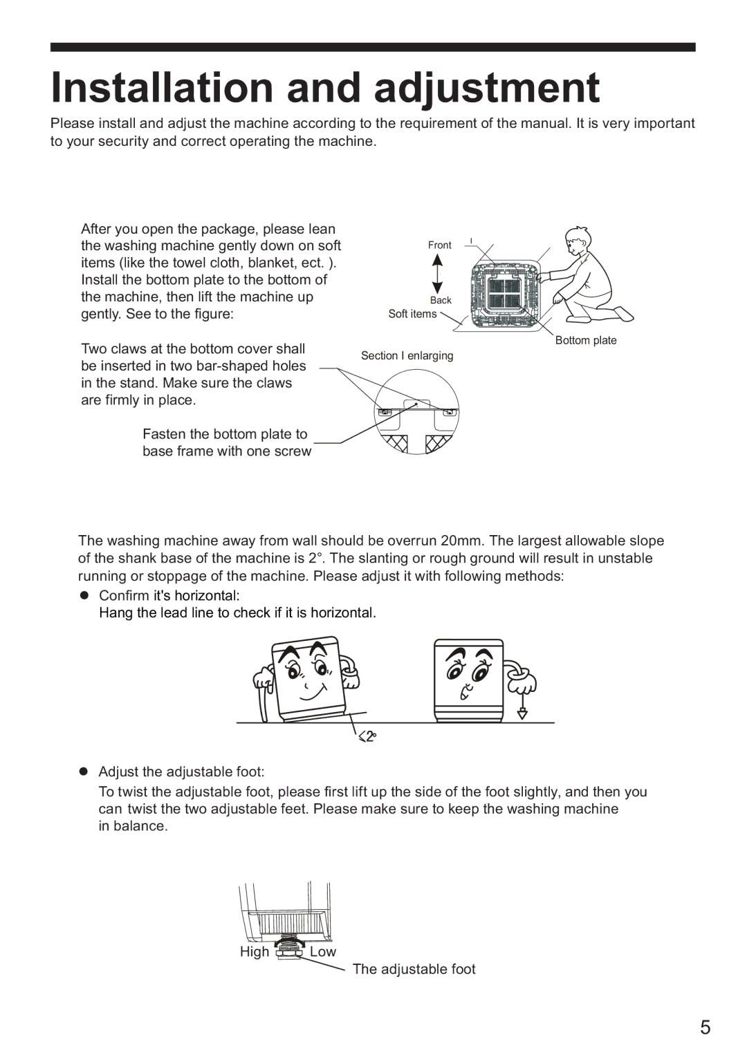 Haier HWM75-7288 user manual Installation and adjustment 