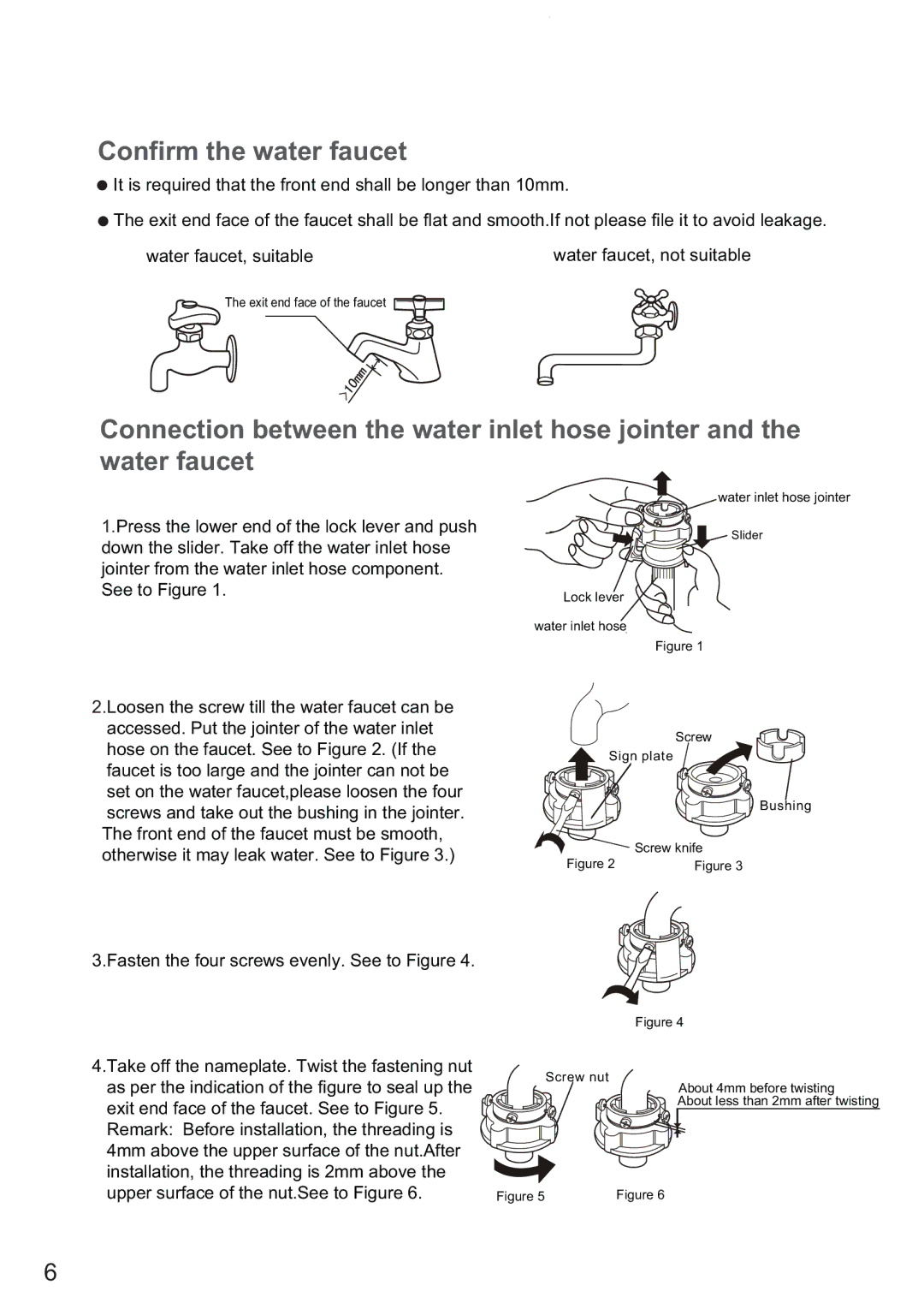 Haier HWM75-7288 user manual Confirm the water faucet 