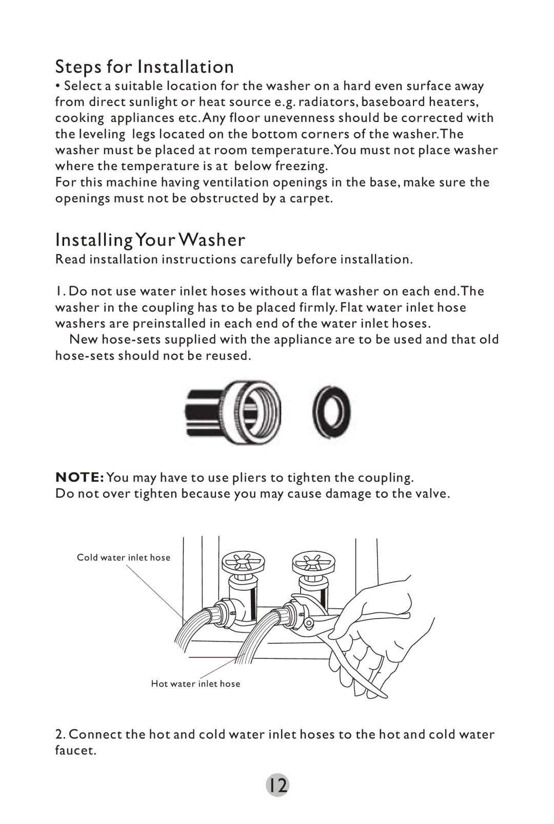 Haier HWM75TLU manual Steps for Installation, Installing Your Washer 