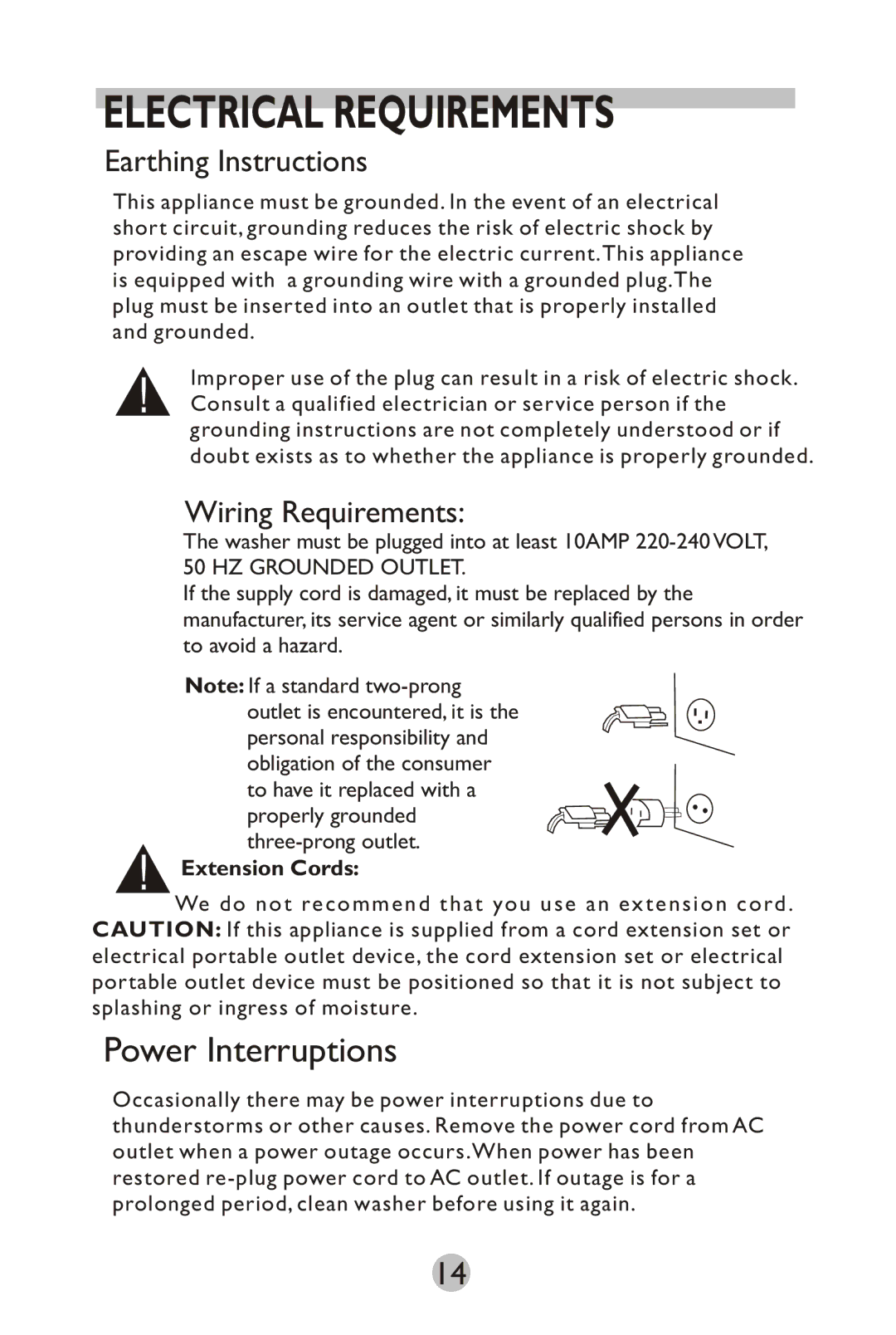 Haier HWM75TLU manual Earthing Instructions, Wiring Requirements 