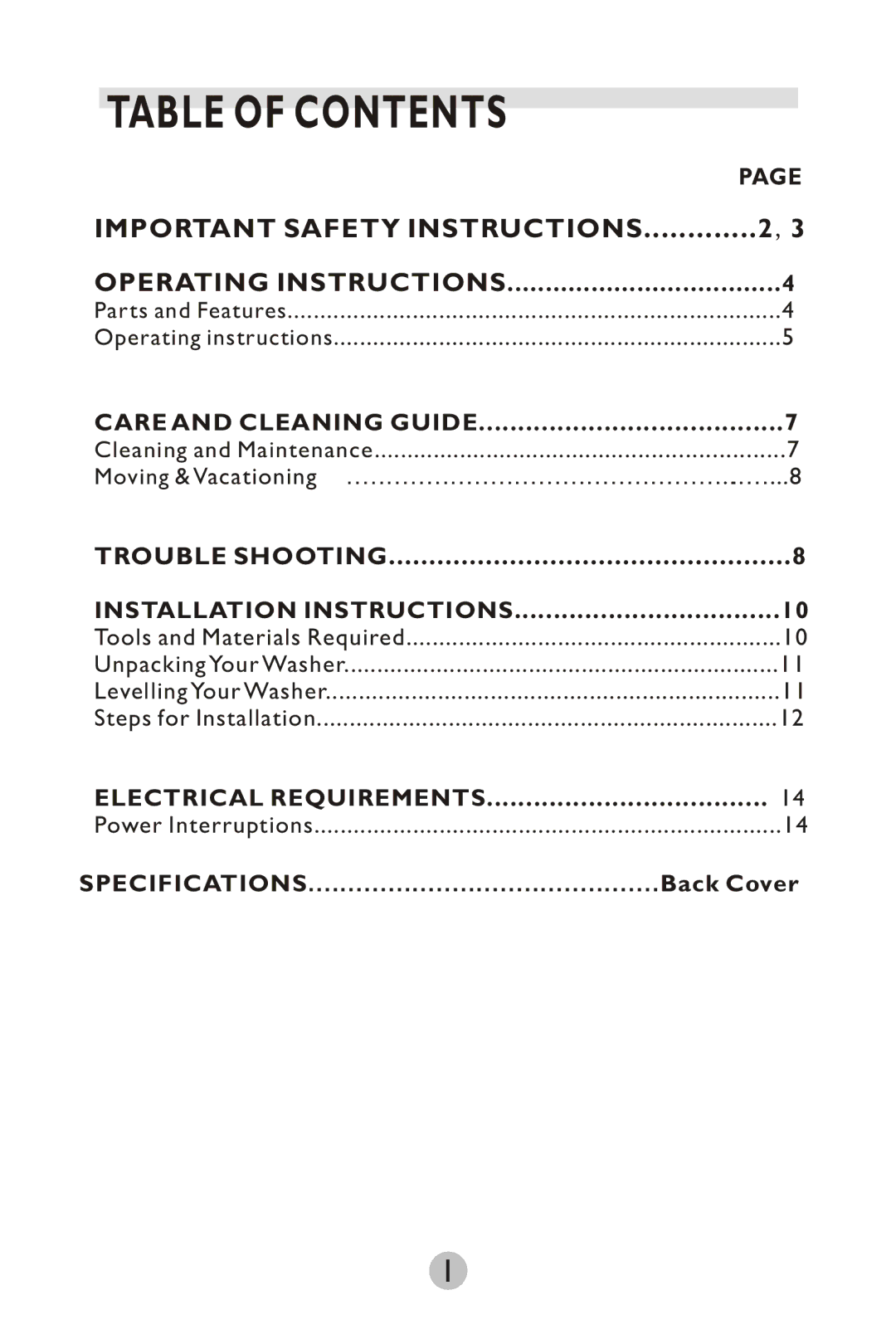 Haier HWM75TLU manual Table of Contents 