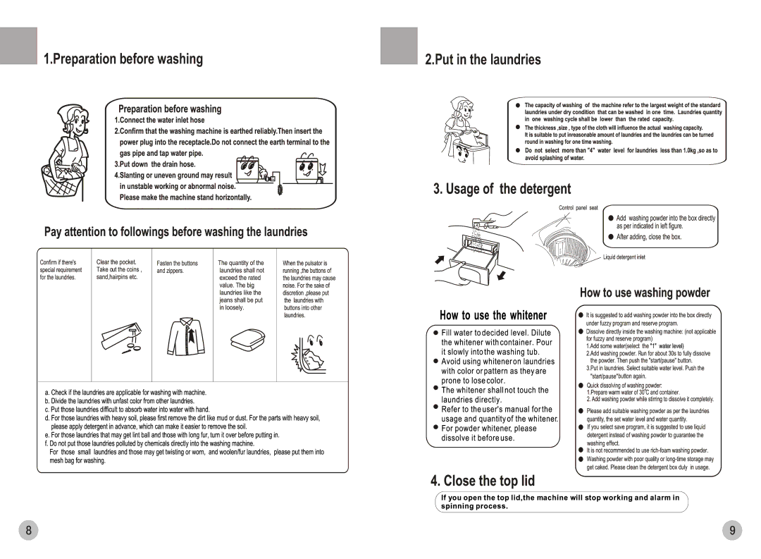 Haier HWM78-0528T user manual Preparation before washing Put in the laundries 