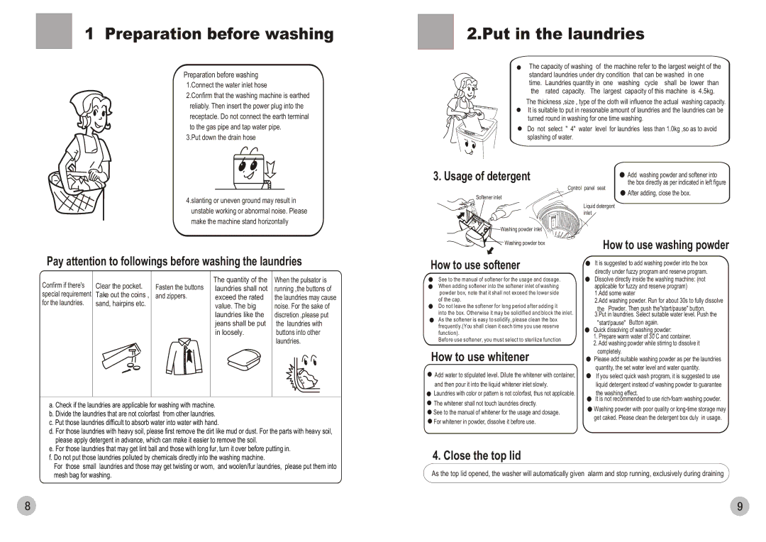 Haier HWM80-0566 user manual Preparation before washing, Put in the laundries 