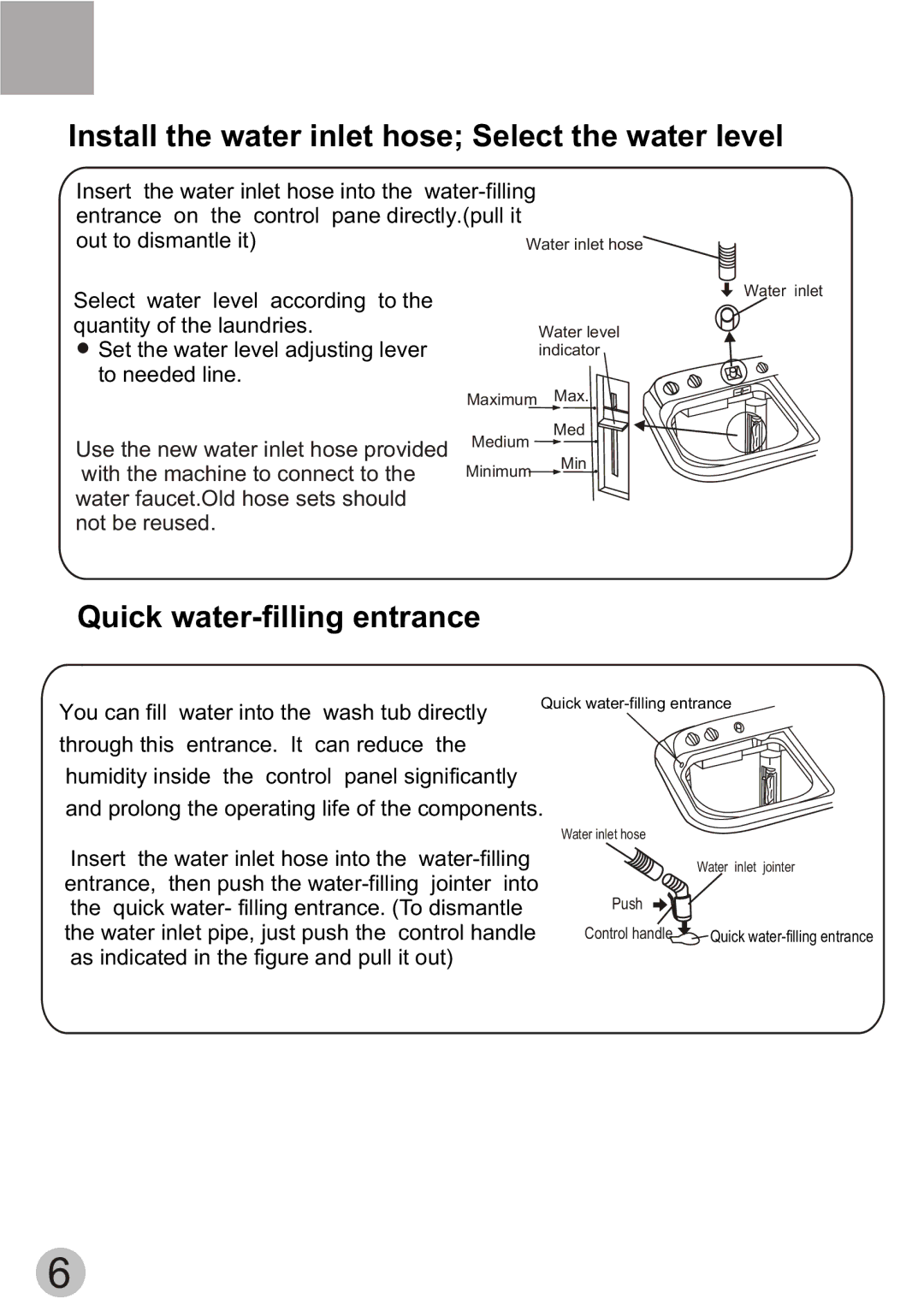 Haier HWM80-113S-Fiji user manual Install the water inlet hose Select the water level 