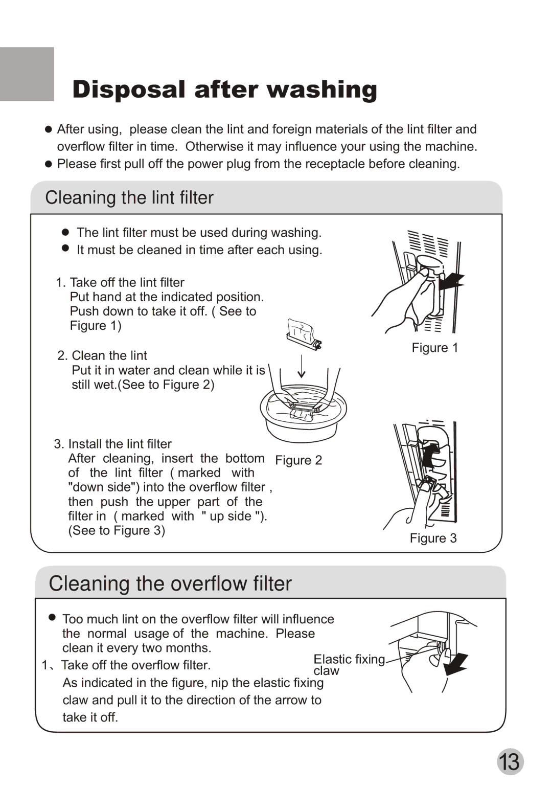 Haier HWM80-113S user manual Disposal after washing, Cleaning the lint filter 