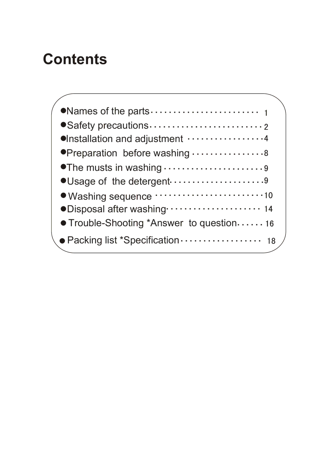 Haier HWM80-27S user manual Contents 