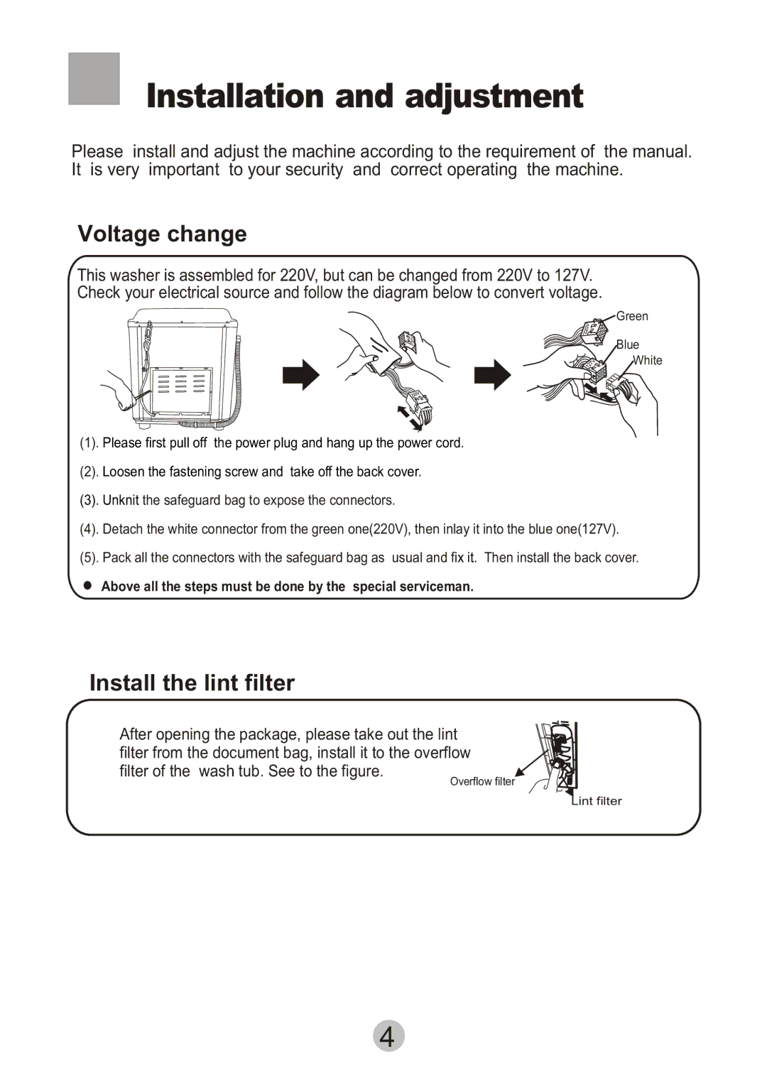 Haier HWM80-27S user manual Installation and adjustment 