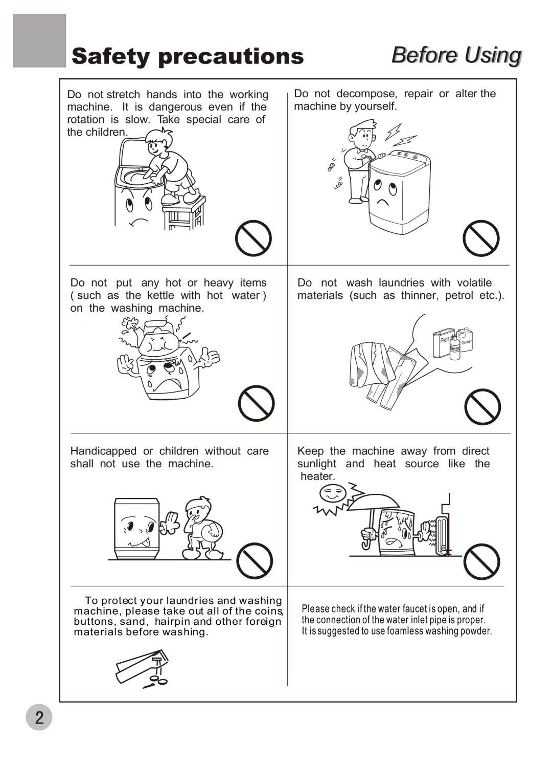 Haier HWM80-35 user manual Safety precautions 