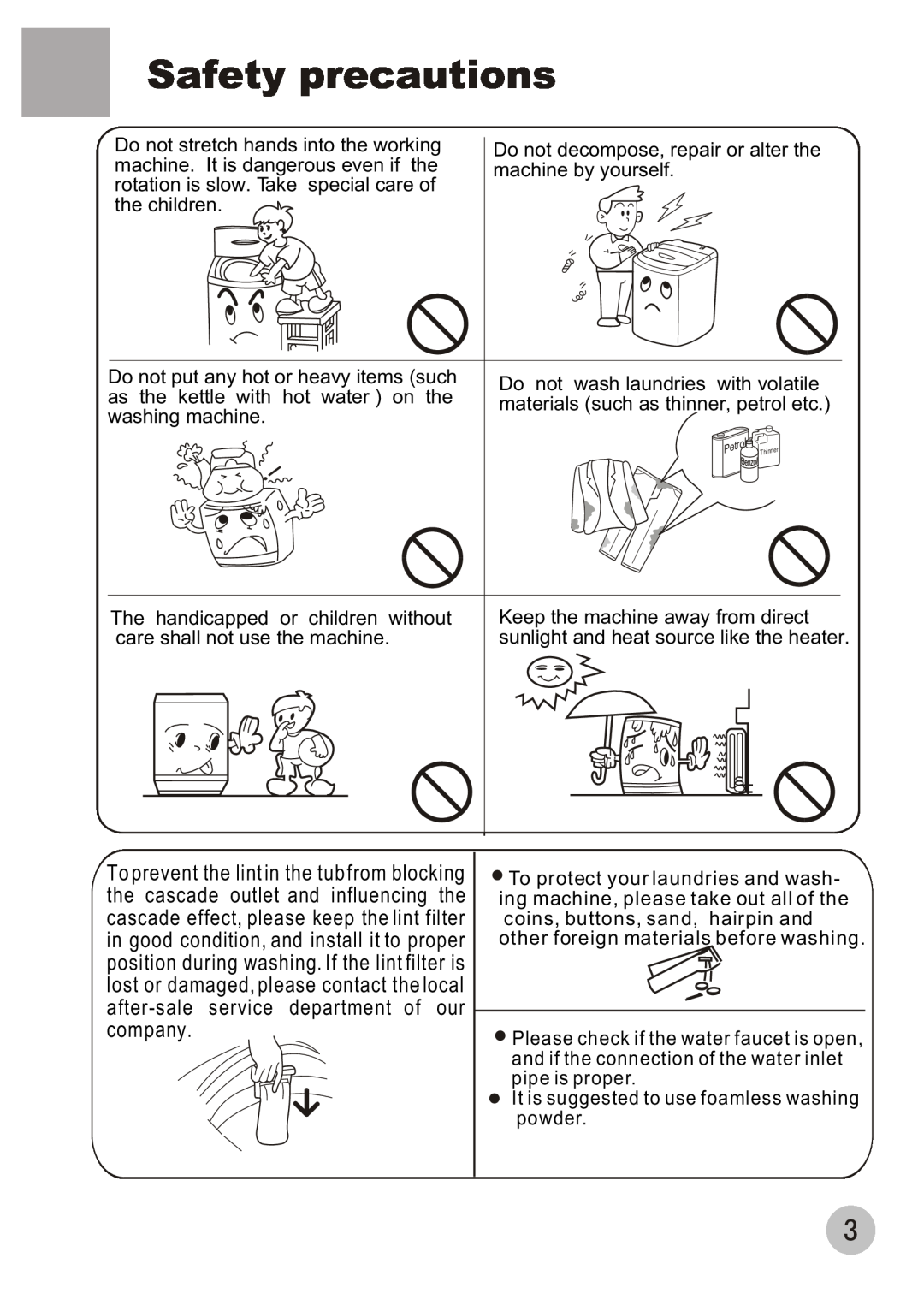 Haier HWM80-68B user manual Safety precautions, Do not decompose, repair or alter the machine by yourself 