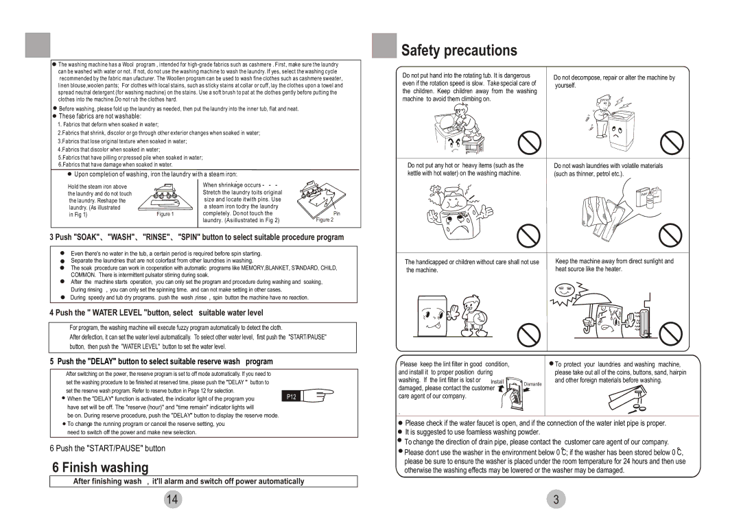 Haier HWM80-828A user manual Push the Water Level button, select suitable water level, These fabrics are not washable 