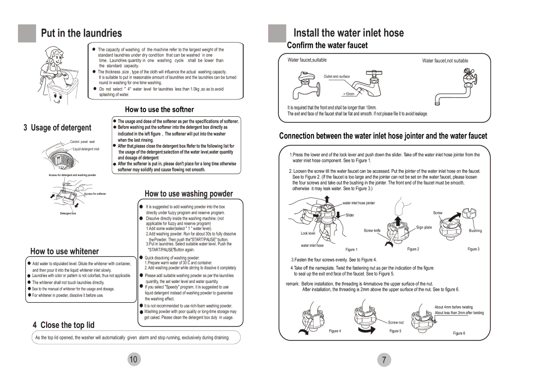 Haier HWM80-828A user manual Put in the laundries, Install the water inlet hose 