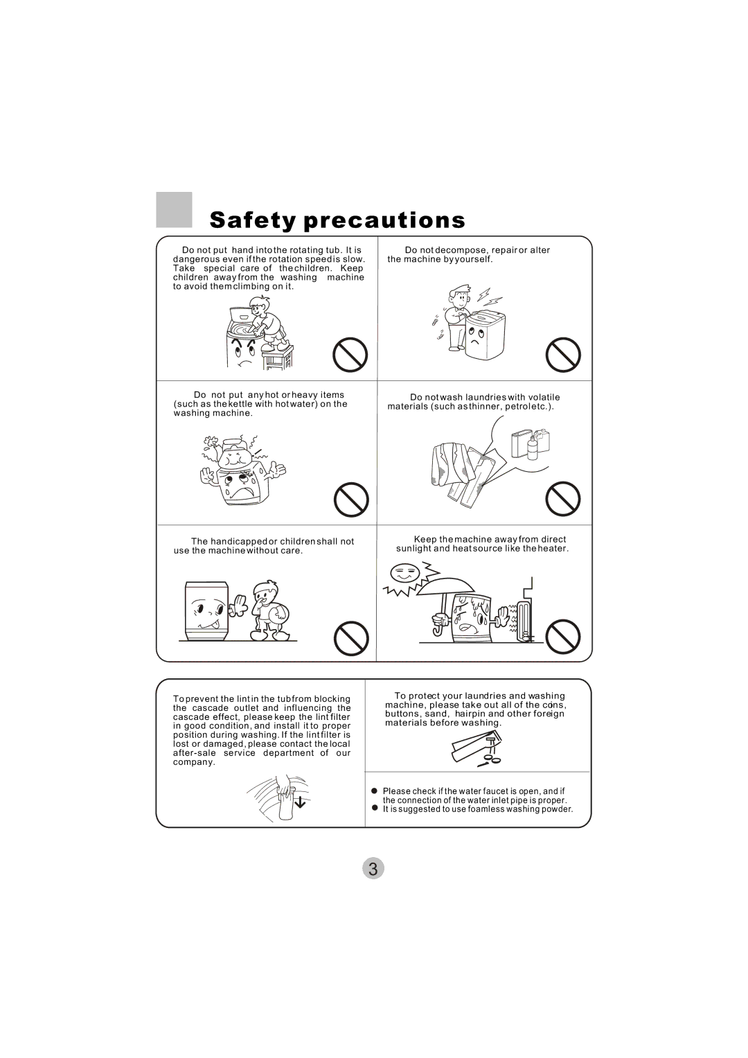 Haier HWM8000 user manual Safety precautions 