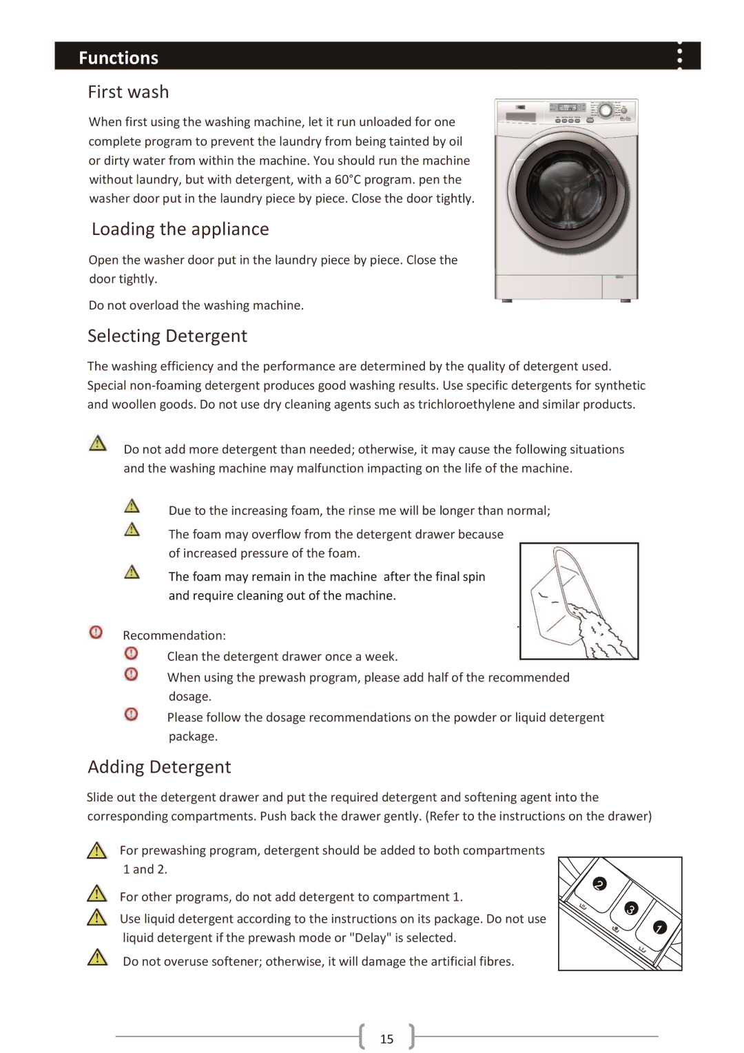 Haier HWM85-1482 user manual Functions 