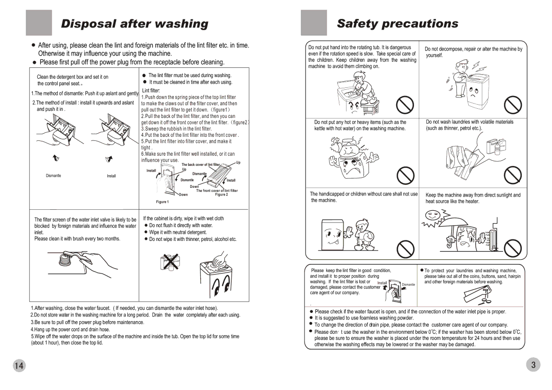 Haier HWM85-728 user manual Disposal after washing Safety precautions 