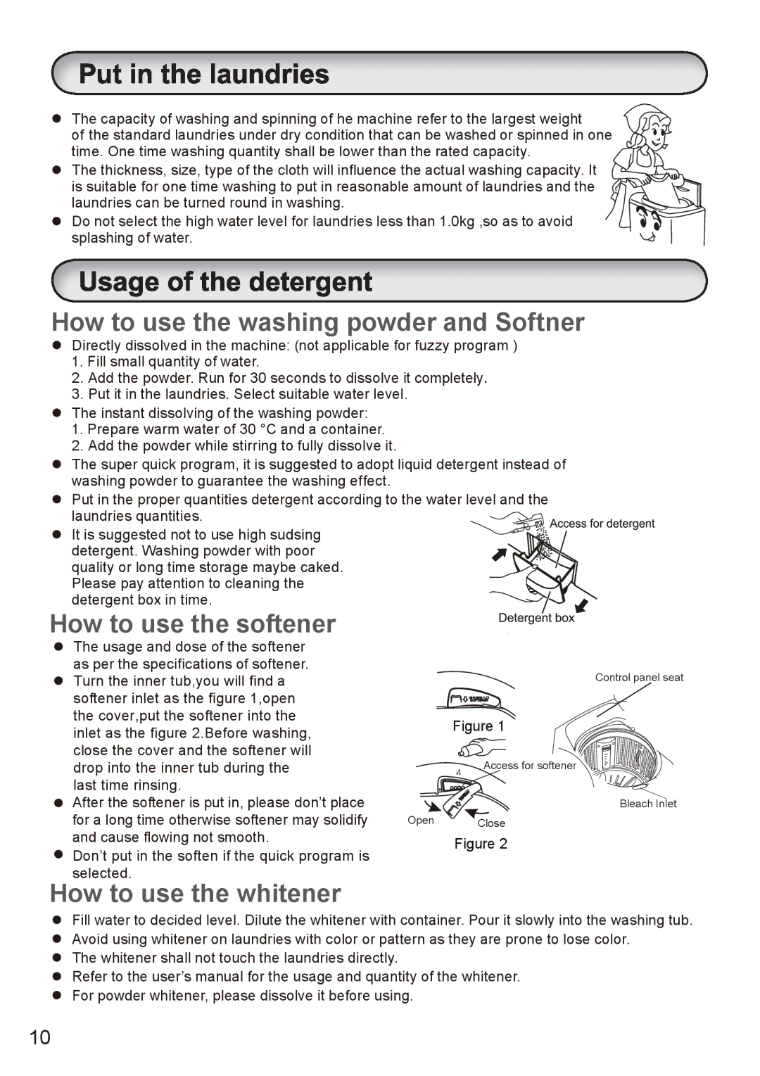 Haier HWM85-7288 user manual How to use the washing powder and Softner 