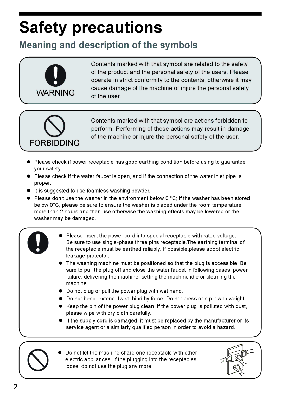 Haier HWM85-7288 user manual Safety precautions 