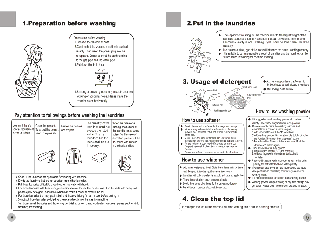 Haier HWM88-0566T Pay attention to followings before washing the laundries, How to use washing powder, How to use softener 