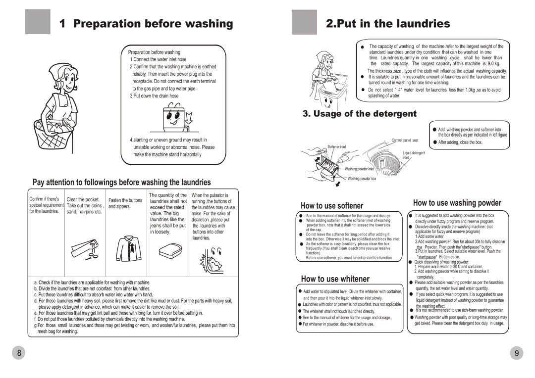 Haier HWM90-0566 user manual Preparation before washing, Put in the laundries 